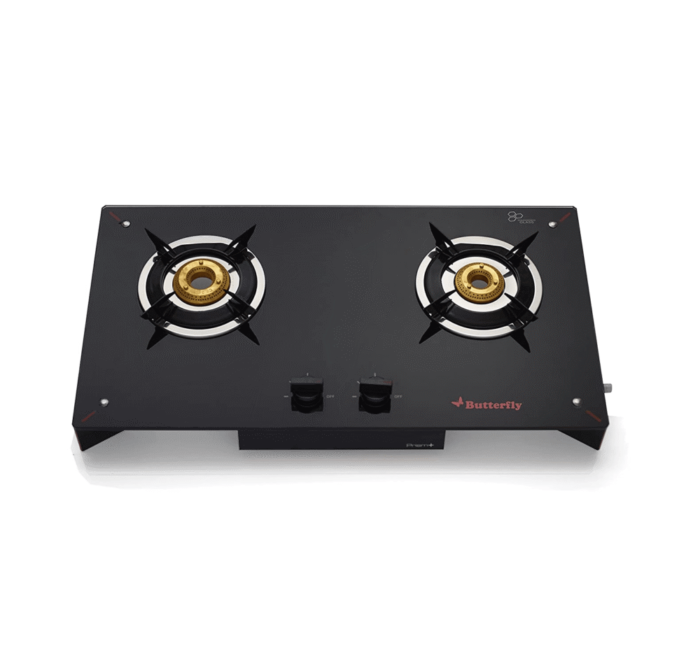 Butterfly Prism+ Glass 2 Burner Gas Stove, Black/Red