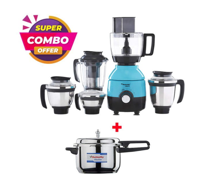 Butterfly Cresta Food Processor , 5 Jar 750W COMBO Butterfly Pressure Cooker 3-Liter