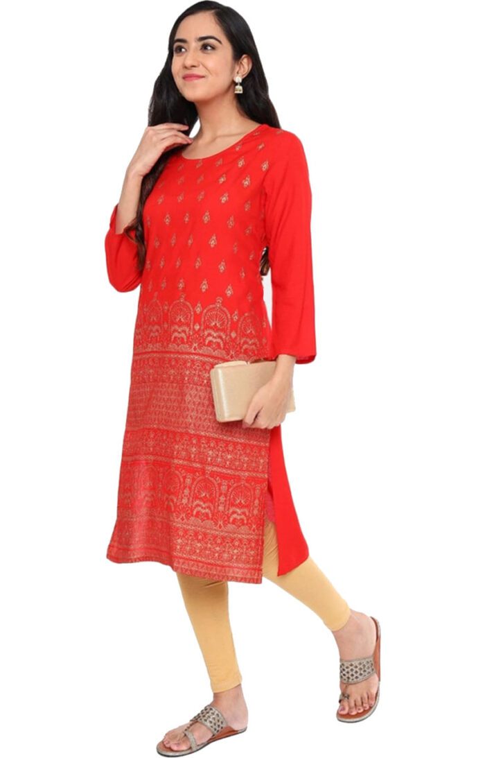 Ishitva Ladies Printed Kurti (Below Knee Length) – Only Top. Fabric : Rayon Without lining.