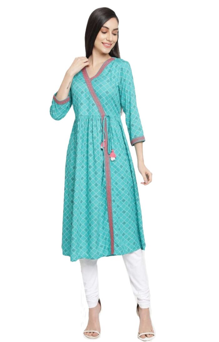 Aabta Ladies Printed Kurti (Below Knee Length) – Only Top. Fabric : Rayon Without lining.