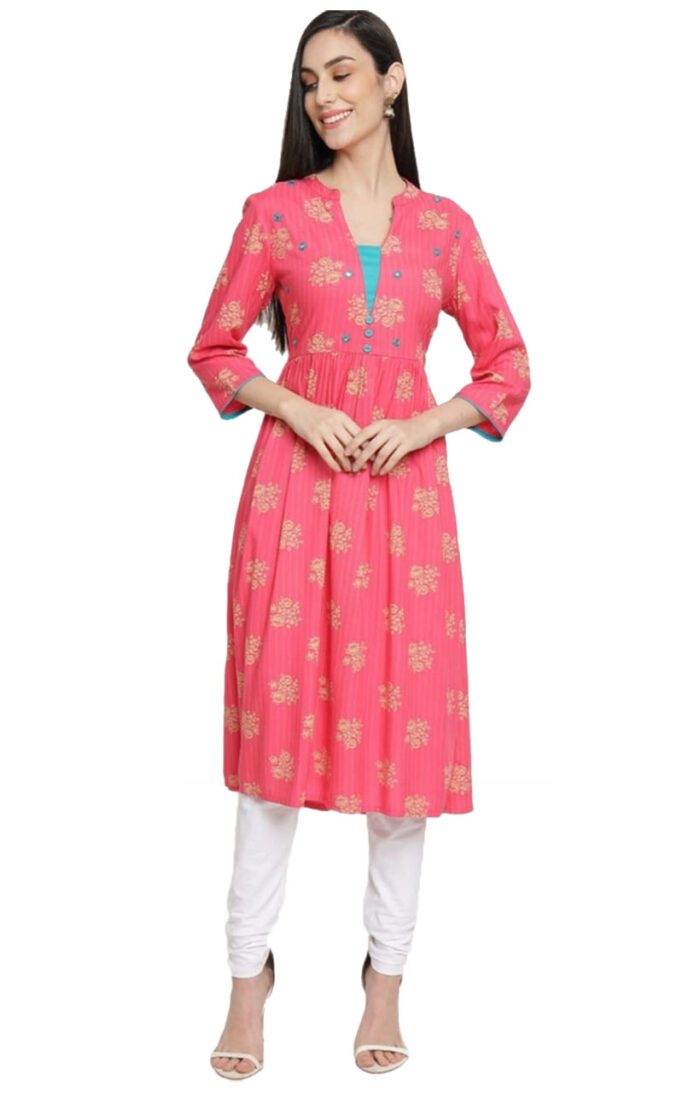 Aabta Ladies Printed Kurti (Below Knee Length) – Only Top. Fabric : Rayon Without lining.