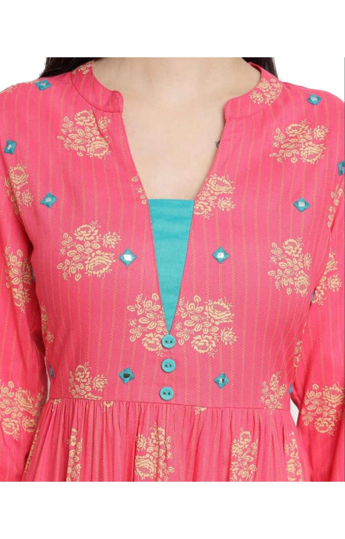 Aabta Ladies Printed Kurti (Below Knee Length) – Only Top. Fabric : Rayon Without lining. - Image 3