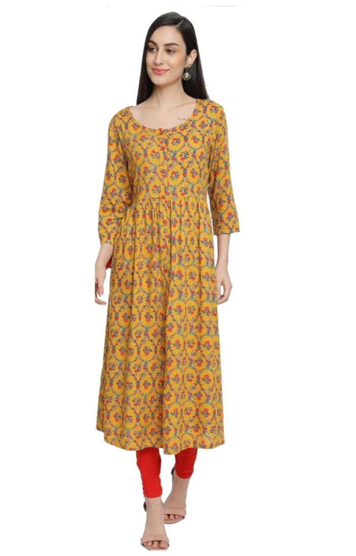 Aabta Ladies Printed Kurti (Below Knee Length) – Only Top. Fabric : Rayon Without lining.