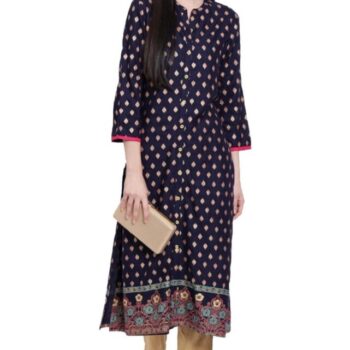 Dhuni Ladies Printed Kurti (Below Knee Length) – Only Top. Fabric : Rayon Without lining.