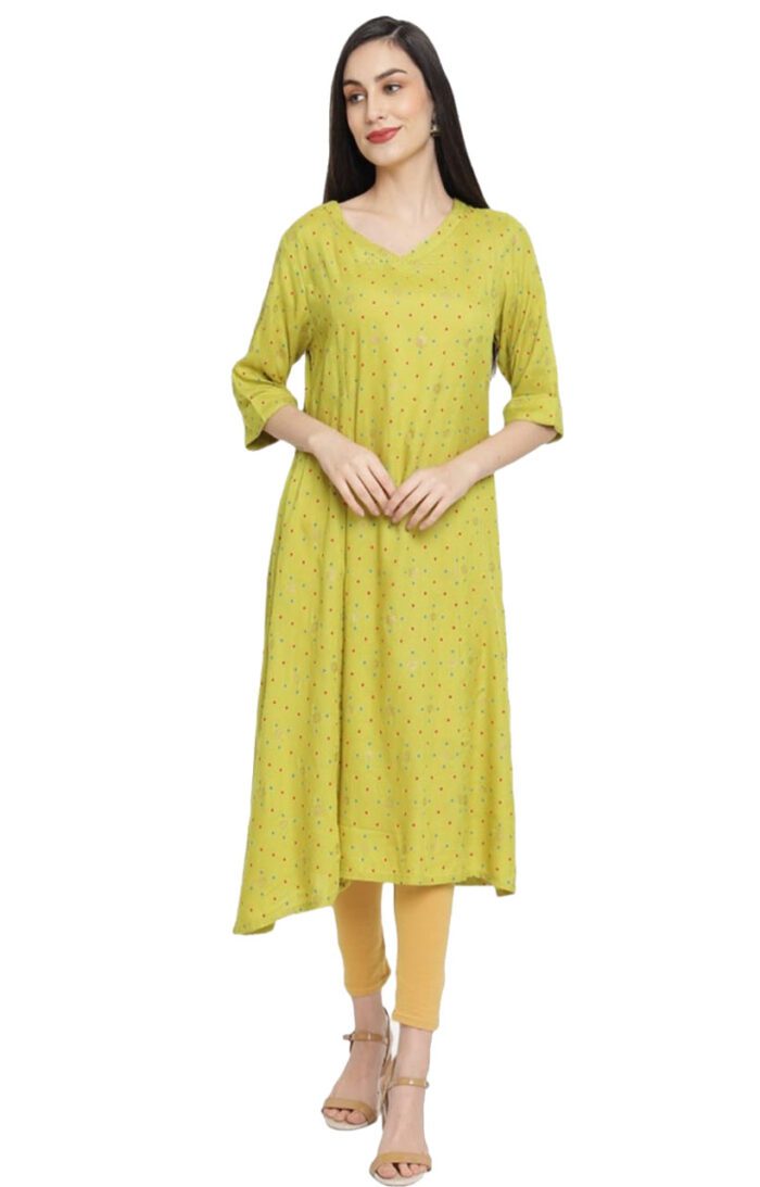 Aabta Ladies Printed Kurti (Below Knee Length) – Only Top. Fabric : Rayon Without lining.