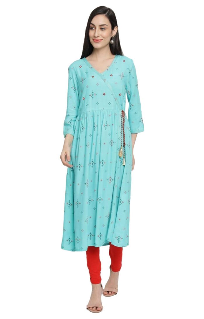 Aabta Ladies Printed Kurti (Below Knee Length) – Only Top. Fabric : Rayon Without lining.