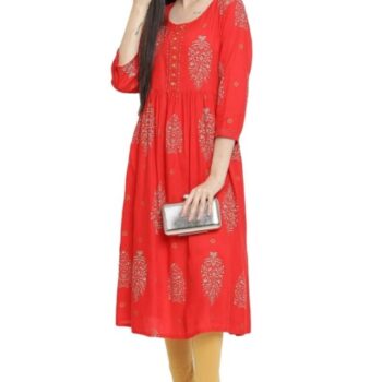 Aabta Ladies Printed Kurti (Below Knee Length) – Only Top. Fabric : Rayon Without lining.