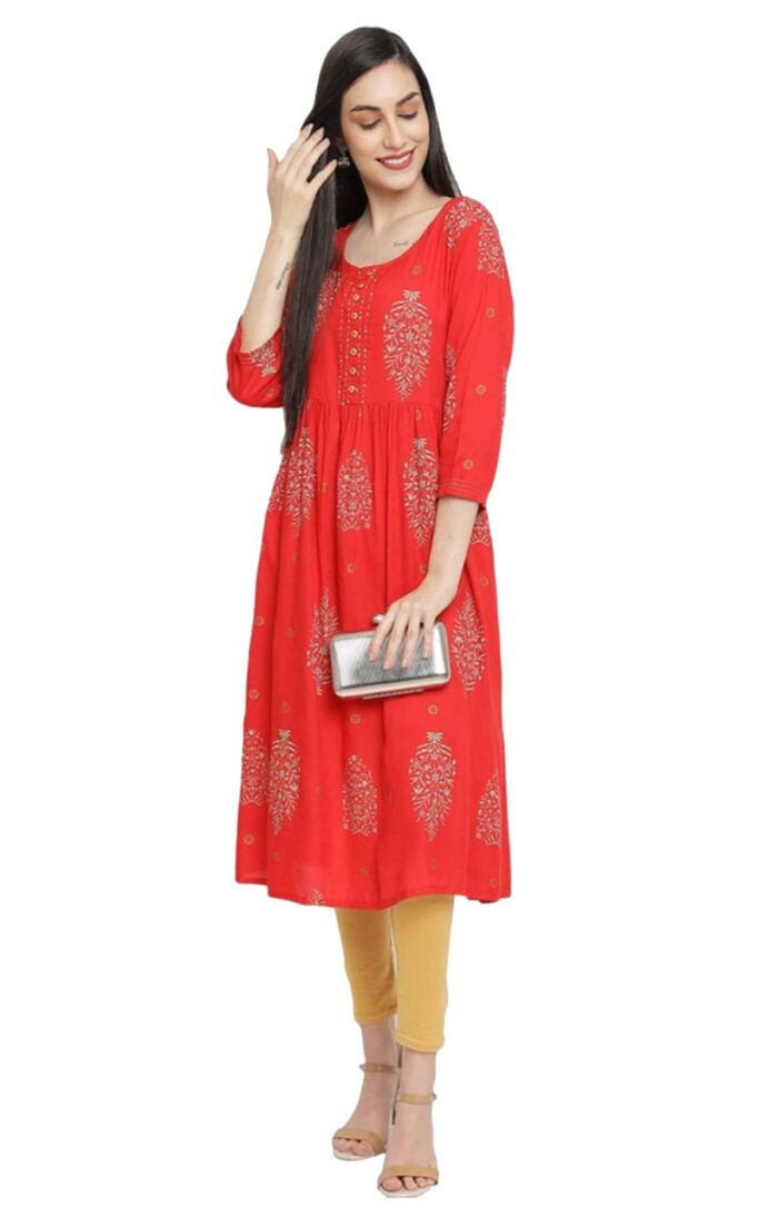Aabta Ladies Printed Kurti (Below Knee Length) – Only Top. Fabric : Rayon Without lining.