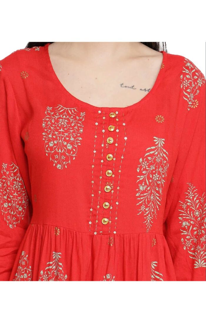 Aabta Ladies Printed Kurti (Below Knee Length) – Only Top. Fabric : Rayon Without lining. - Image 3