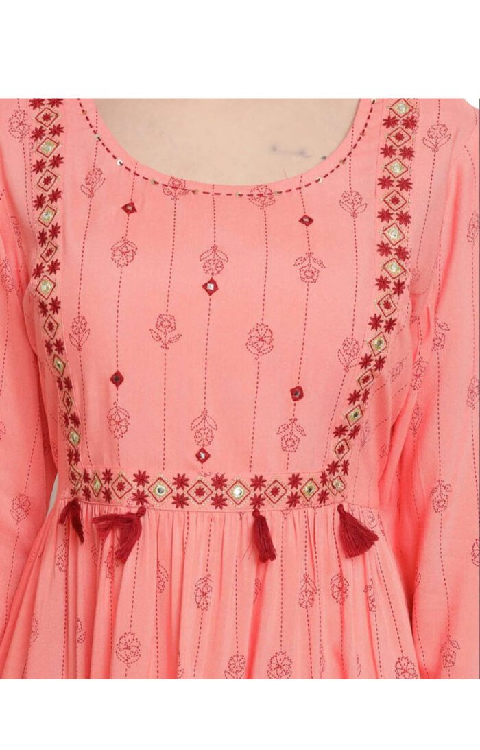 Aabta Ladies Printed Kurti (Below Knee Length) – Only Top. Fabric : Rayon Without lining. - Image 2