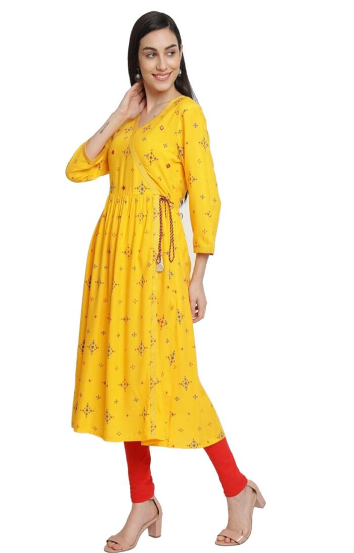Aabta Ladies Printed Kurti (Below Knee Length) – Only Top. Fabric : Rayon Without lining.