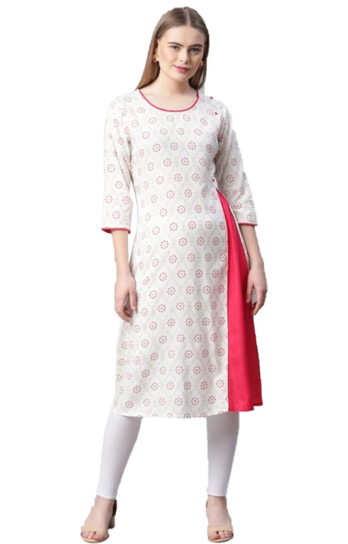 Dhuni Ladies Printed Kurti (Below Knee Length) – Only Top. Fabric : Rayon Without lining.