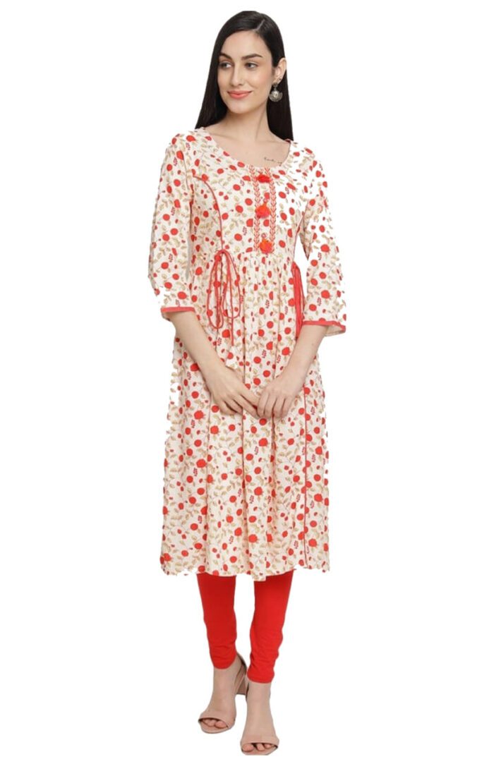 Aabta Ladies Printed Kurti (Below Knee Length) – Only Top. Fabric : Rayon Without lining.
