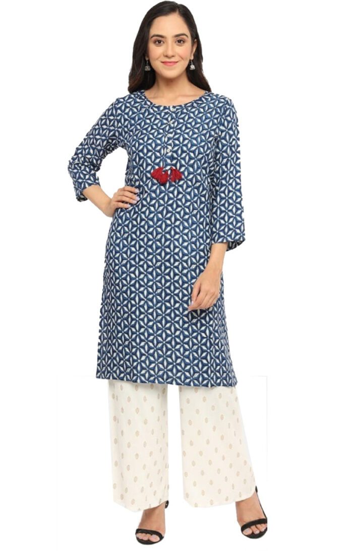 Dhuni Ladies Printed Kurti (Below Knee Length) – Only Top. Fabric : Rayon Without lining.