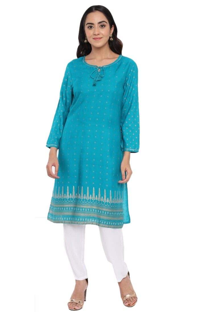 Ishitva Ladies Printed Kurti (Below Knee Length) – Only Top. Fabric : Rayon Without lining.