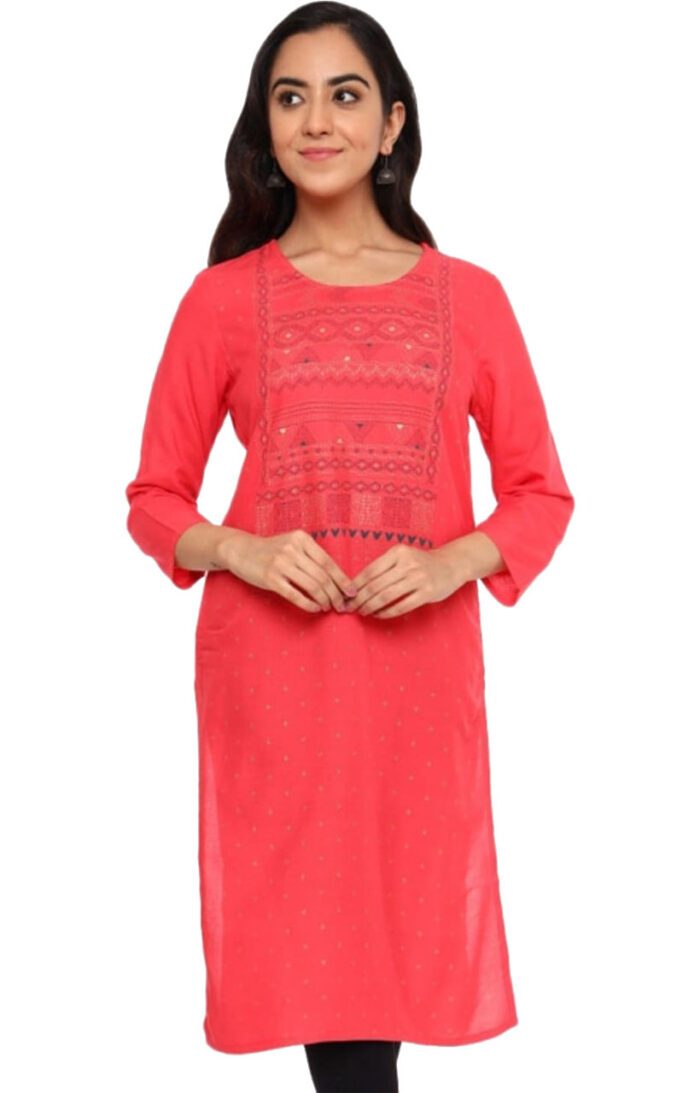 Ishitva Ladies Printed Kurti (Below Knee Length) – Only Top. Fabric : Rayon Without lining.