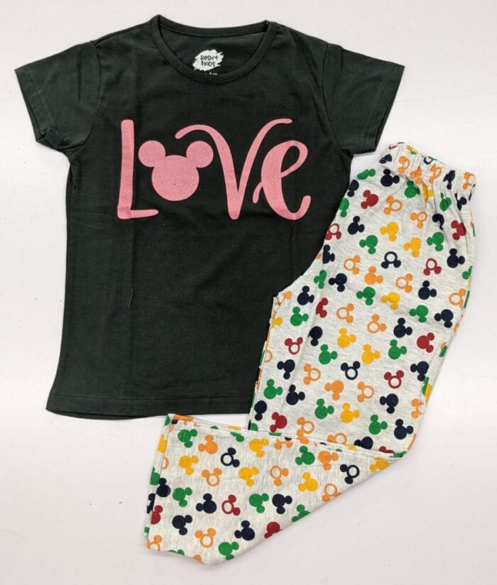 Girls Cotton Printed T-Shirt & Pant - B&W ( 2 Years - 14 Years )