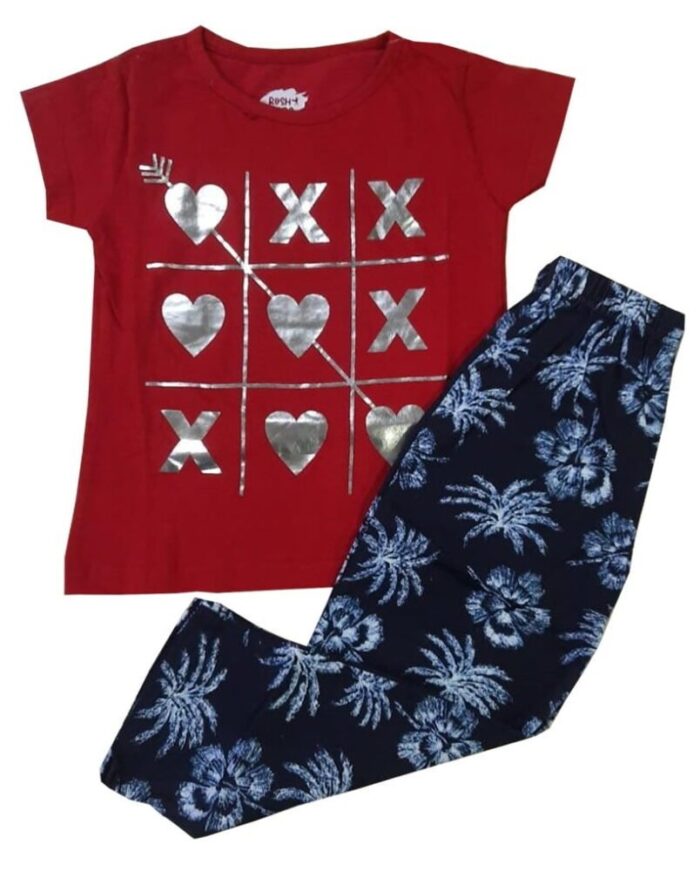 Girls Cotton Printed T-Shirt & Pant  (3 - 4 Years )