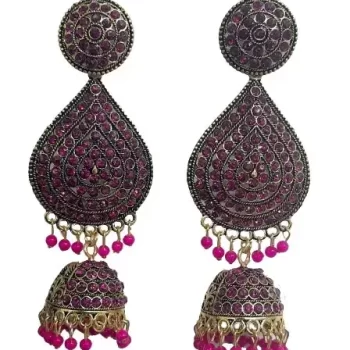 Traditional Ethnic Bridal Wedding Hangings Meenakari jhumka Jewellery for Women/Girls- Length 8.5 cm