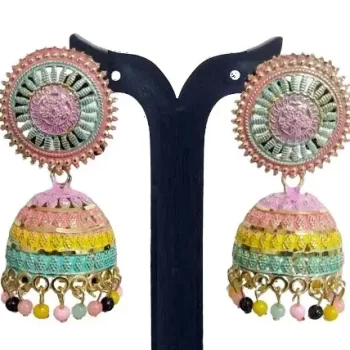 Traditional Ethnic Bridal Wedding Hangings Meenakari jhumka Jewellery for Women/Girls-FJ0059