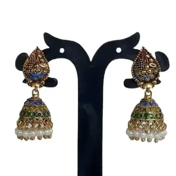 Traditional Ethnic Bridal Wedding Hangings Meenakari jhumka Jewellery for Women/Girls-FJ0063