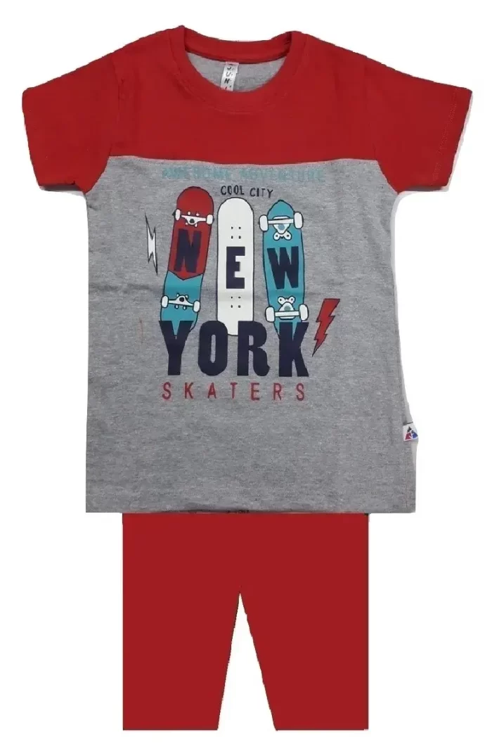 Cotton Printed T-Shirt & 3/4th Shorts Red ( 7-8 Year )