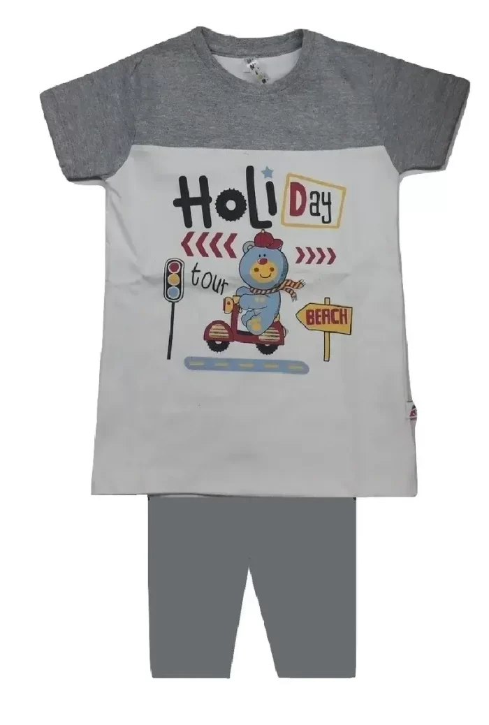 Cotton Printed T-Shirt & 3/4th Shorts White ( 7-8 Year )