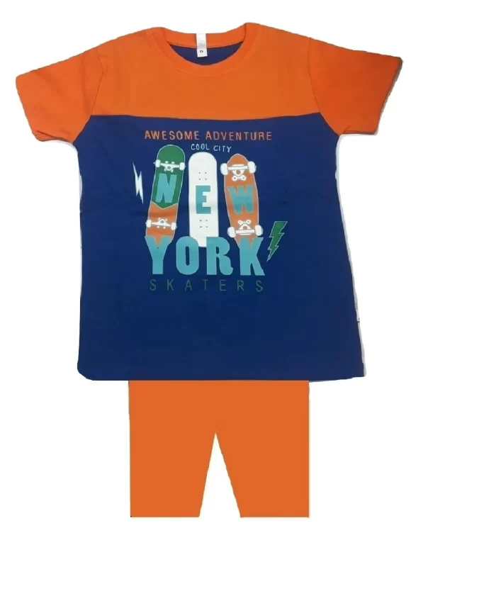 Cotton Printed T-Shirt & 3/4th Shorts Blue ( 7-8 Year )