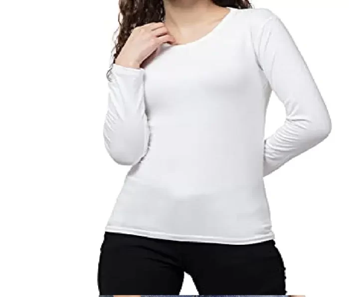 Women Lycra Cotton Solid Camisole White Full Sleeve Inner Wear