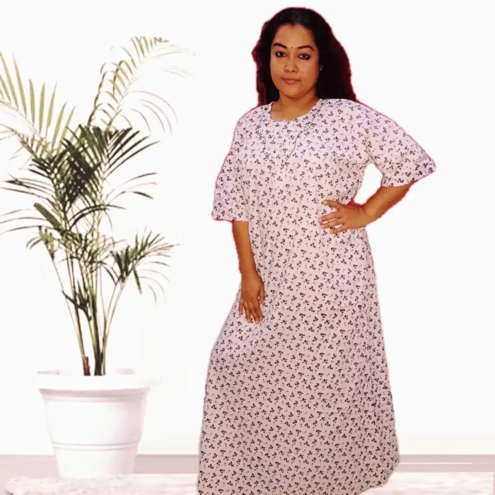 White Fashionable Cotton Nighty for Women's with Comfortable Design ( XL Size ) Front Open