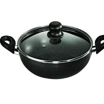 Butterfly Granza Non-Stick Aluminium Kadai with Lid, 28 cm, Black and White
