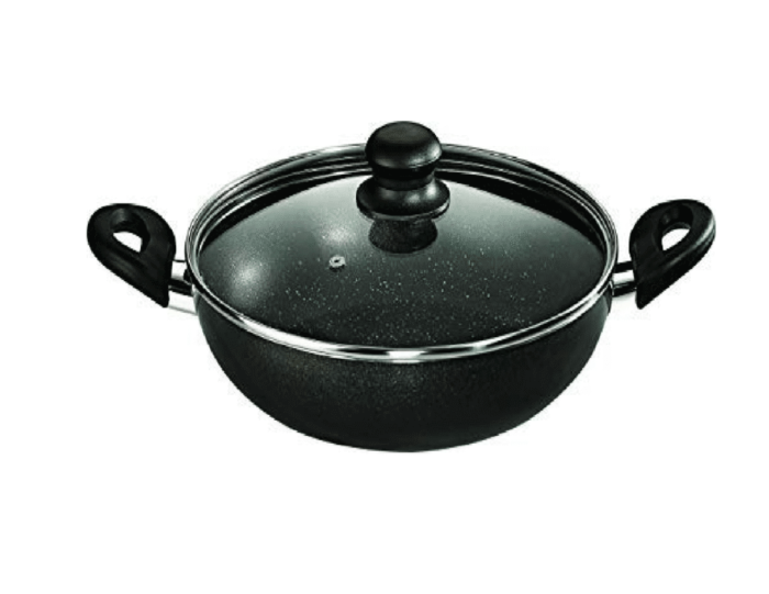 Butterfly Granza Non-Stick Aluminium Kadai with Lid, 24 cm, Black and White