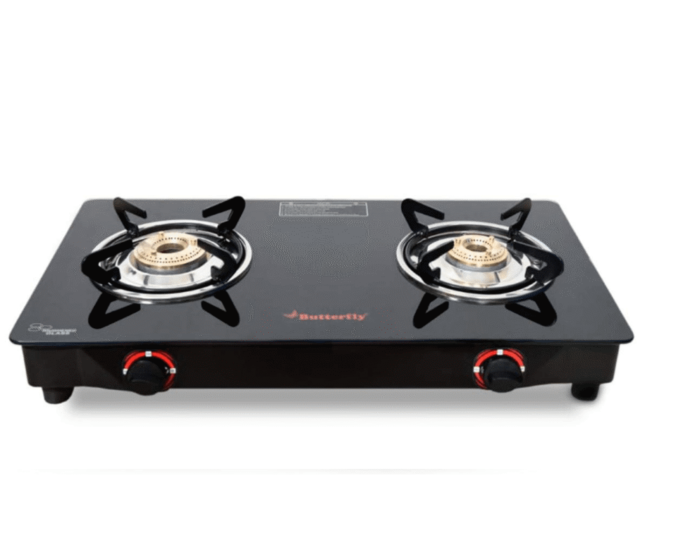Butterfly Duo 2 Burner Glasstop Gas Stove, Black, Manual