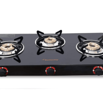 Butterfly Trio Glasstop 3 Burner Gas Stove - Black, Glass, Manual