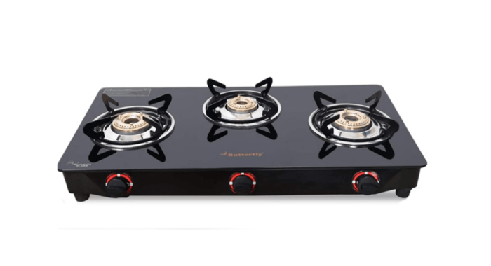 Butterfly Trio Glasstop 3 Burner Gas Stove - Black, Glass, Manual