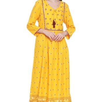 Aabta Ladies Printed Kurti (Below Knee Length) – Only Top. Fabric : Rayon Without lining.