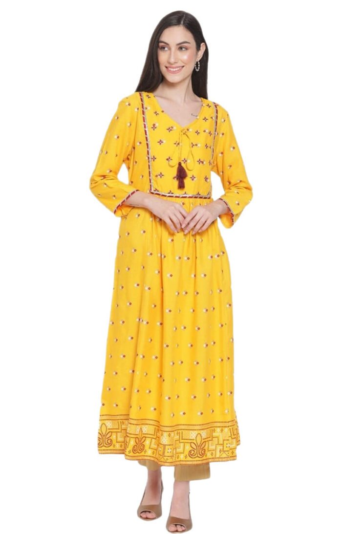 Aabta Ladies Printed Kurti (Below Knee Length) – Only Top. Fabric : Rayon Without lining.