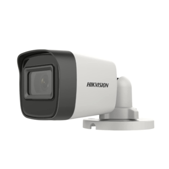 Hikvision 5 MP Outdoor Bullet CCTV Camera with inbuilt Audio Mic IP67 DS-2CE16H0T-ITPFS + USEWELL BNC/DC, White