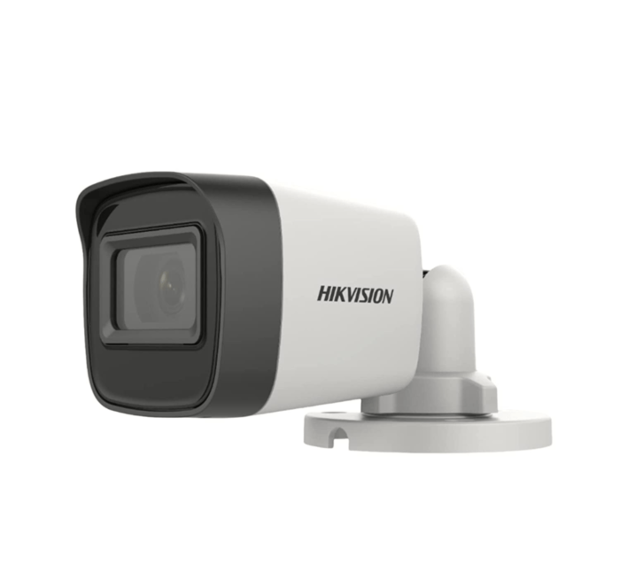 Hikvision 5 MP Outdoor Bullet CCTV Camera with inbuilt Audio Mic IP67 DS-2CE16H0T-ITPFS + USEWELL BNC/DC, White