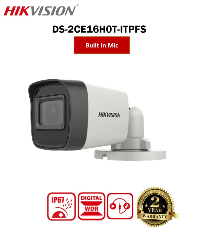 Hikvision 5 MP Outdoor Bullet CCTV Camera with inbuilt Audio Mic IP67 DS-2CE16H0T-ITPFS + USEWELL BNC/DC, White - Image 3