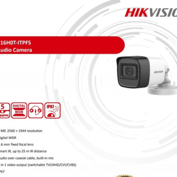 Hikvision 5 MP Outdoor Bullet CCTV Camera with inbuilt Audio Mic IP67 DS-2CE16H0T-ITPFS + USEWELL BNC/DC, White - Image 4