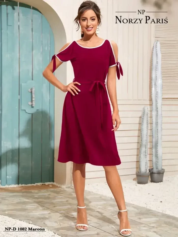 Women’s Stylish Western Designer Dress – Style Norzy Paris 1080 Maroon