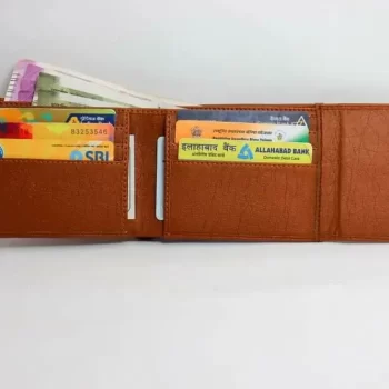 Tan Crunch Leather Wallet for Men Brown - With Indian Badge - Image 3
