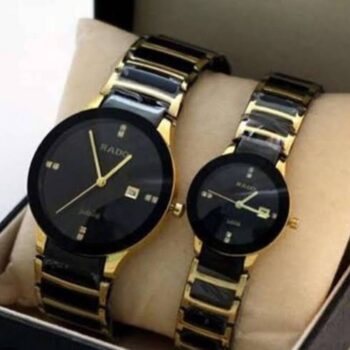 Couple Watches - Stainless Steel Strap Analog Watches for best Couples - Combo of 2 Black - Image 2