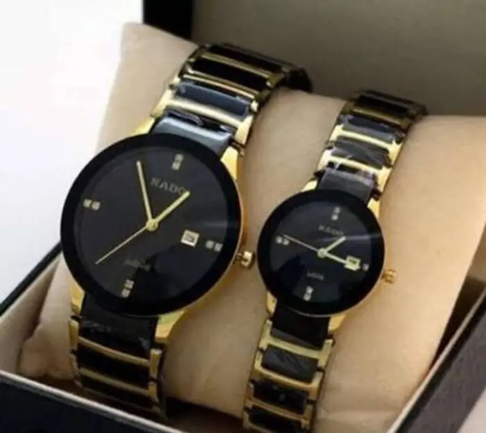 Couple Watches - Stainless Steel Strap Analog Watches for best Couples - Combo of 2 Black - Image 2