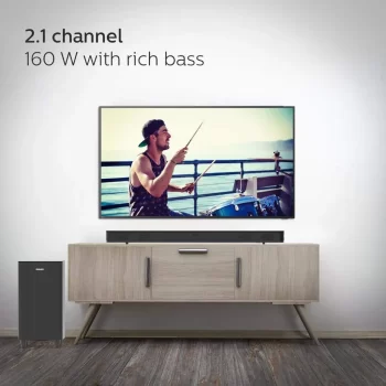 Philips Audio HTL8162 2.1CH 160W Bluetooth Soundbar with Wireless Subwoofer, HDMI ARC, Metal Grille, Glass Top & Touch Control (Black) - Image 3