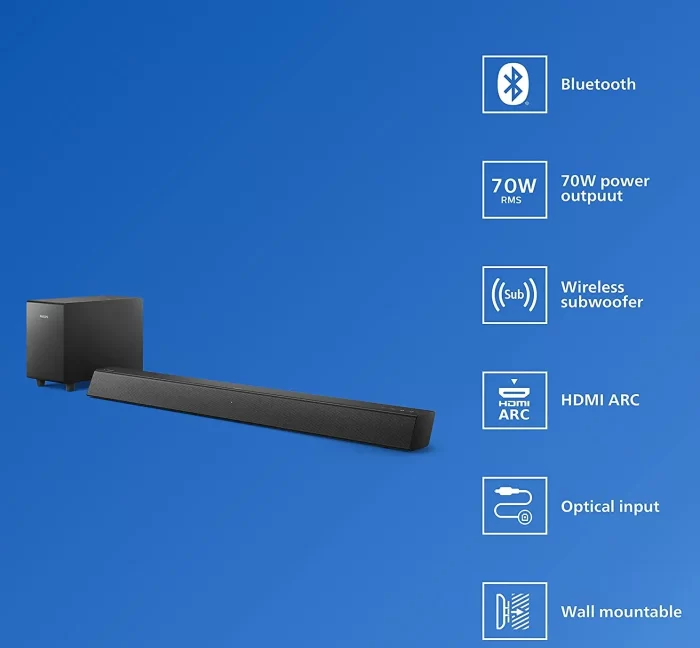 Philips Audio TAB5305 2.1CH 140W Bluetooth Soundbar with Wireless Subwoofer, Multiple Connectivity, Metal Grille and Powerful Bass - Image 5