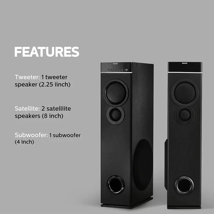 Philips Audio SPA9080B Bluetooth Multimedia Tower Speakers (Black) - Image 4