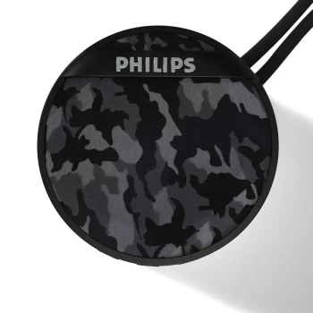 PHILIPS BT2003GY/94 3 W Mini Portable Bluetooth Speaker with Multi-Connectivity Modes, Built-in Mic, Rapid Charging (Type-C Charger) and Carrying Strap (Gray Camouflage)