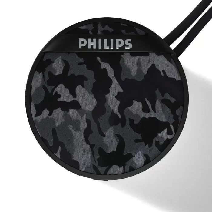 PHILIPS BT2003GY/94 3 W Mini Portable Bluetooth Speaker with Multi-Connectivity Modes, Built-in Mic, Rapid Charging (Type-C Charger) and Carrying Strap (Gray Camouflage)